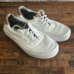White Canvas & Leather Vans - size 8